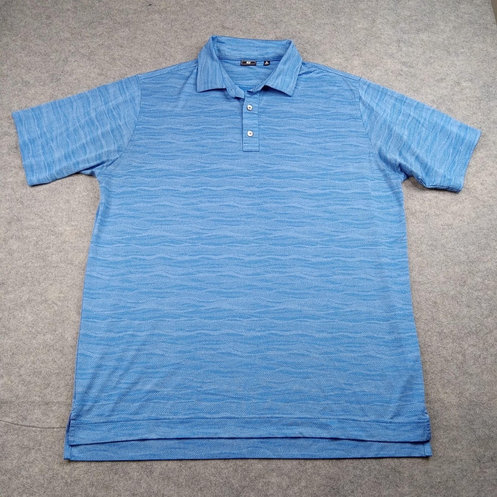 FootJoy Polo Shirt Mens XL Blue Wave Texture Performance Golf Stretch Athletic